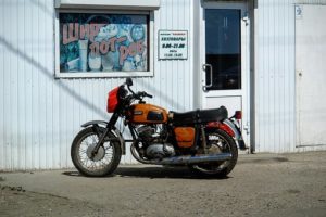 motorcycle in front of house